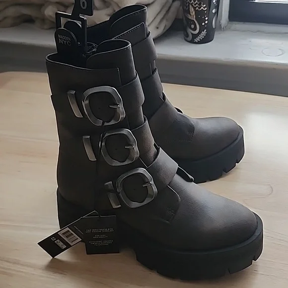 Madden NYC Faux Leather Buckle Combat Boots - Picture 5 of 13